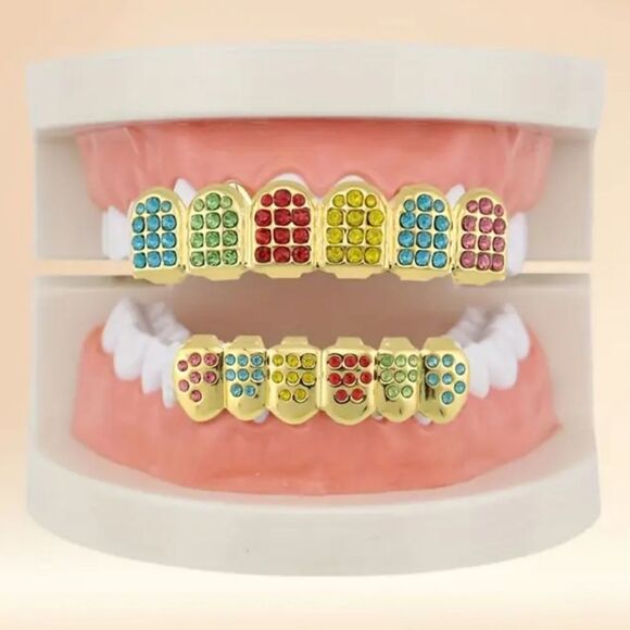 Colorful Gold Teeth Grillz - Picture 3 of 9